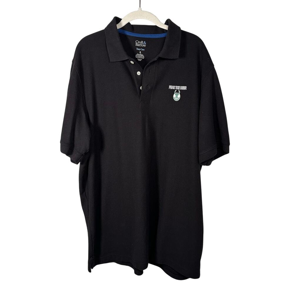 Milwaukee Bucks Croft & Barrow Black Short Sleeve Polo Shirt Men's XL